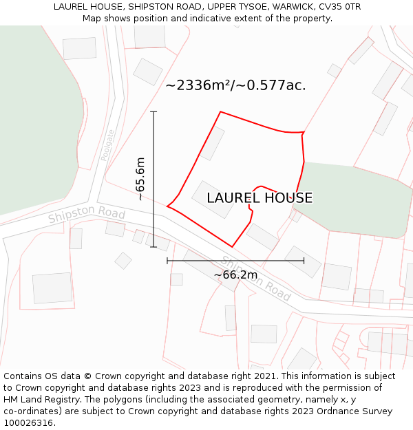 LAUREL HOUSE, SHIPSTON ROAD, UPPER TYSOE, WARWICK, CV35 0TR: Plot and title map