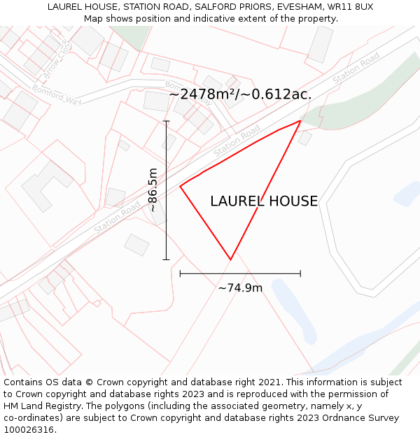 LAUREL HOUSE, STATION ROAD, SALFORD PRIORS, EVESHAM, WR11 8UX: Plot and title map