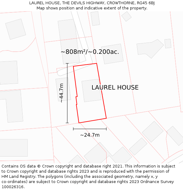 LAUREL HOUSE, THE DEVILS HIGHWAY, CROWTHORNE, RG45 6BJ: Plot and title map