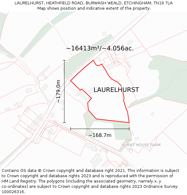 LAURELHURST, HEATHFIELD ROAD, BURWASH WEALD, ETCHINGHAM, TN19 7LA: Plot and title map