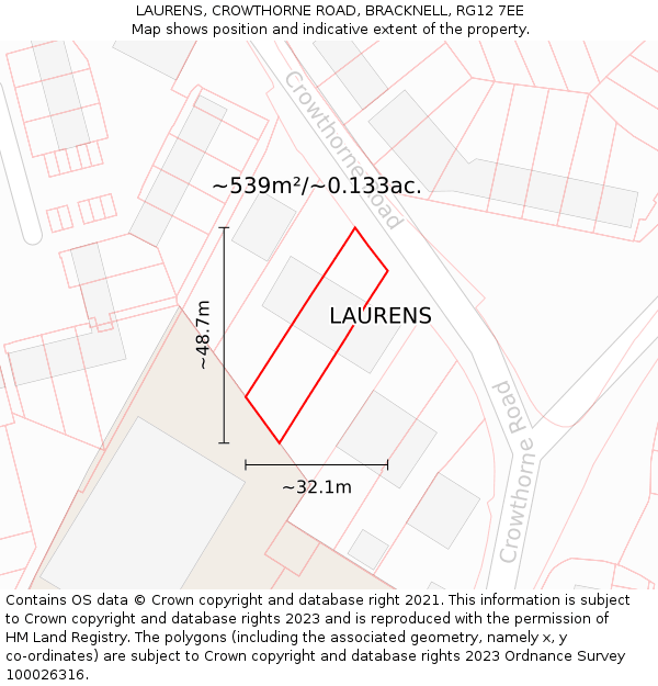 LAURENS, CROWTHORNE ROAD, BRACKNELL, RG12 7EE: Plot and title map