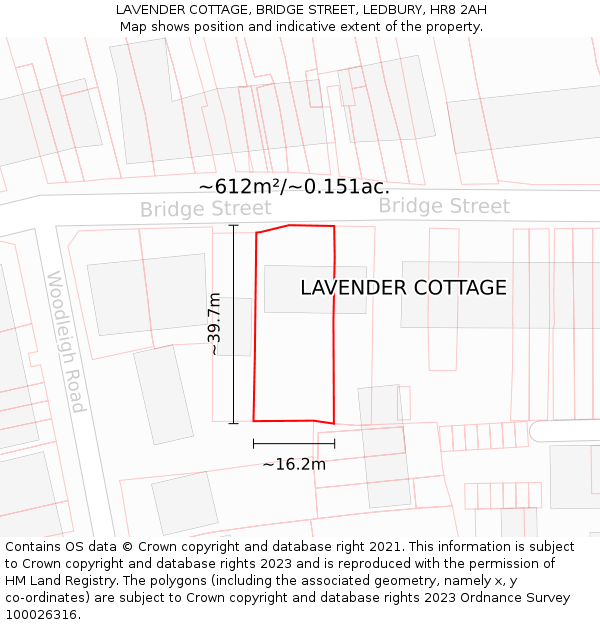 LAVENDER COTTAGE, BRIDGE STREET, LEDBURY, HR8 2AH: Plot and title map