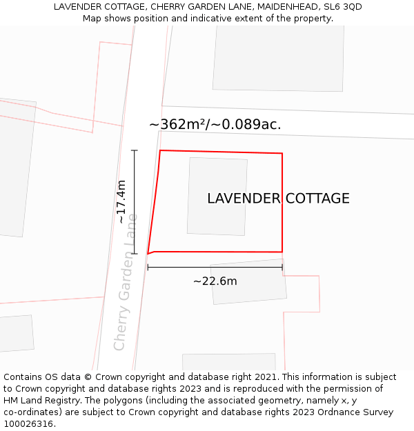 LAVENDER COTTAGE, CHERRY GARDEN LANE, MAIDENHEAD, SL6 3QD: Plot and title map