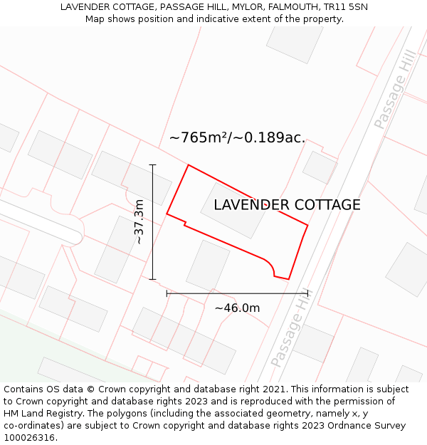 LAVENDER COTTAGE, PASSAGE HILL, MYLOR, FALMOUTH, TR11 5SN: Plot and title map