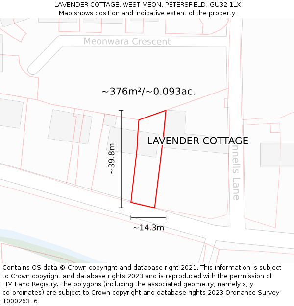 LAVENDER COTTAGE, WEST MEON, PETERSFIELD, GU32 1LX: Plot and title map