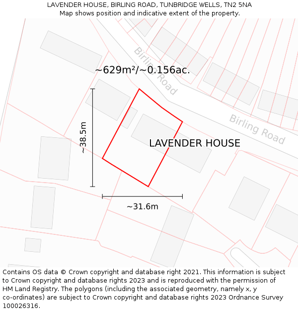 LAVENDER HOUSE, BIRLING ROAD, TUNBRIDGE WELLS, TN2 5NA: Plot and title map