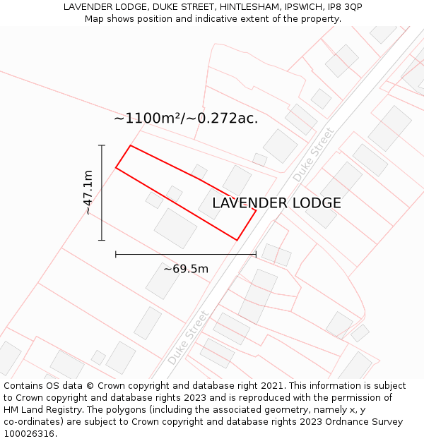 LAVENDER LODGE, DUKE STREET, HINTLESHAM, IPSWICH, IP8 3QP: Plot and title map