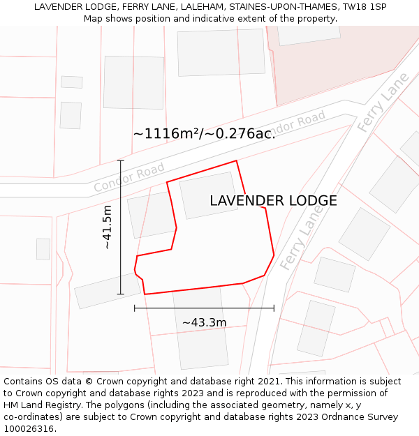 LAVENDER LODGE, FERRY LANE, LALEHAM, STAINES-UPON-THAMES, TW18 1SP: Plot and title map