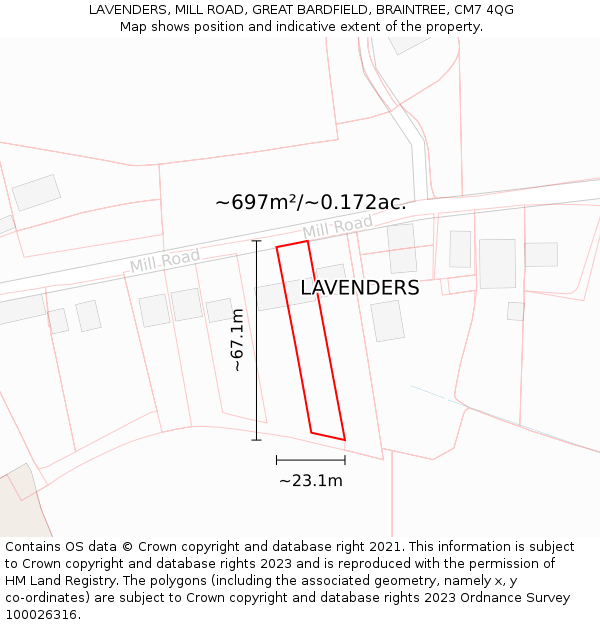 LAVENDERS, MILL ROAD, GREAT BARDFIELD, BRAINTREE, CM7 4QG: Plot and title map