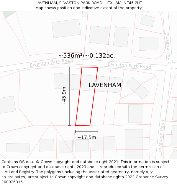 LAVENHAM, ELVASTON PARK ROAD, HEXHAM, NE46 2HT: Plot and title map