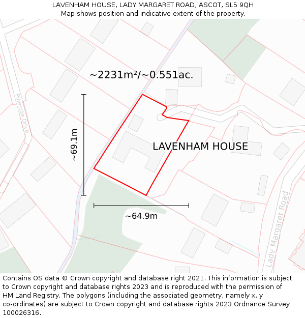 LAVENHAM HOUSE, LADY MARGARET ROAD, ASCOT, SL5 9QH: Plot and title map