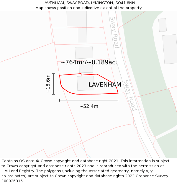 LAVENHAM, SWAY ROAD, LYMINGTON, SO41 8NN: Plot and title map