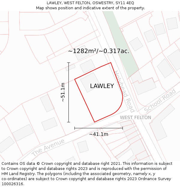 LAWLEY, WEST FELTON, OSWESTRY, SY11 4EQ: Plot and title map