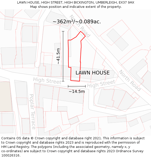 LAWN HOUSE, HIGH STREET, HIGH BICKINGTON, UMBERLEIGH, EX37 9AX: Plot and title map