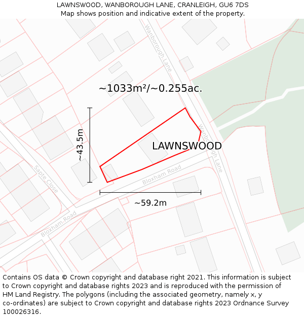 LAWNSWOOD, WANBOROUGH LANE, CRANLEIGH, GU6 7DS: Plot and title map