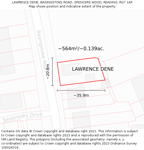 LAWRENCE DENE, BASINGSTOKE ROAD, SPENCERS WOOD, READING, RG7 1AP: Plot and title map