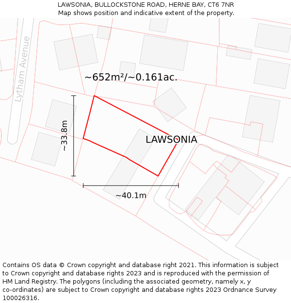 LAWSONIA, BULLOCKSTONE ROAD, HERNE BAY, CT6 7NR: Plot and title map