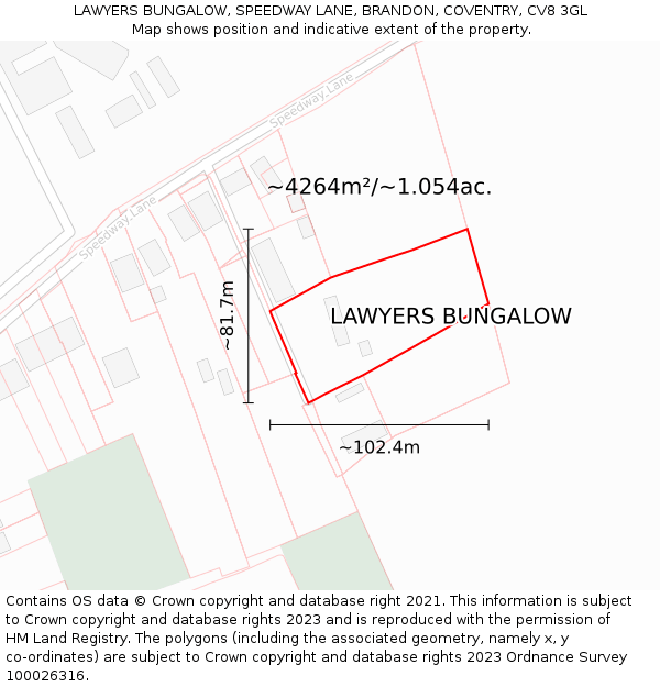 LAWYERS BUNGALOW, SPEEDWAY LANE, BRANDON, COVENTRY, CV8 3GL: Plot and title map