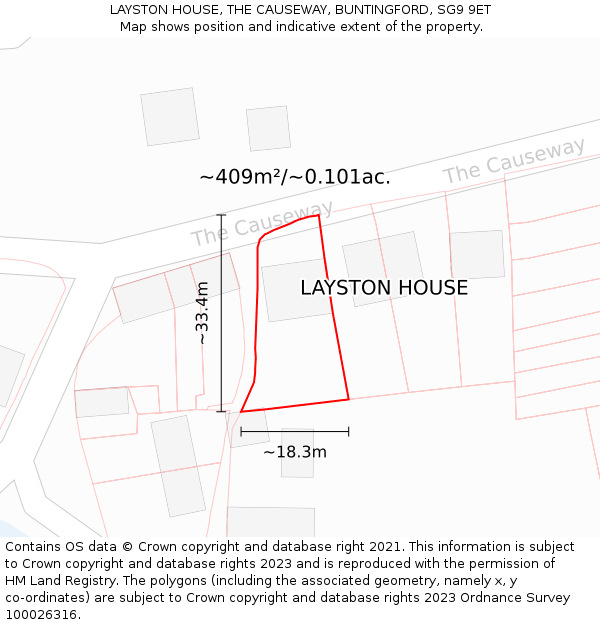 LAYSTON HOUSE, THE CAUSEWAY, BUNTINGFORD, SG9 9ET: Plot and title map