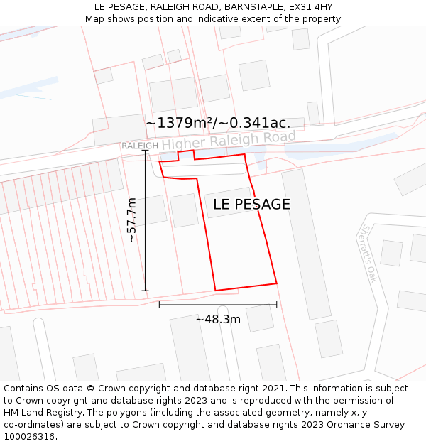 LE PESAGE, RALEIGH ROAD, BARNSTAPLE, EX31 4HY: Plot and title map