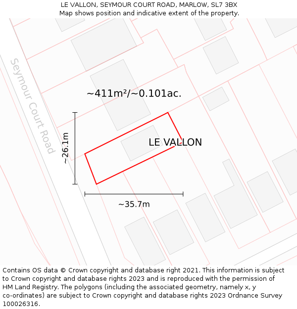 LE VALLON, SEYMOUR COURT ROAD, MARLOW, SL7 3BX: Plot and title map