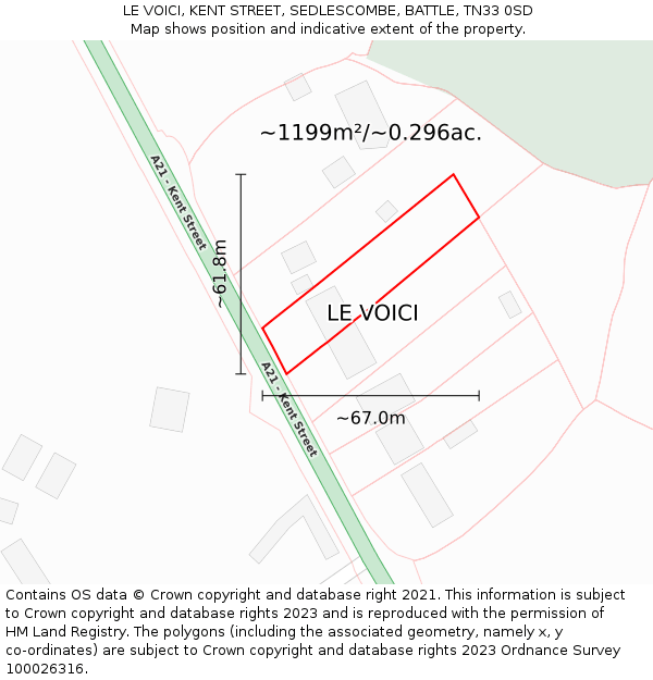 LE VOICI, KENT STREET, SEDLESCOMBE, BATTLE, TN33 0SD: Plot and title map