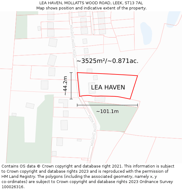 LEA HAVEN, MOLLATTS WOOD ROAD, LEEK, ST13 7AL: Plot and title map