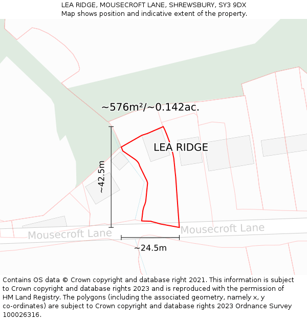 LEA RIDGE, MOUSECROFT LANE, SHREWSBURY, SY3 9DX: Plot and title map