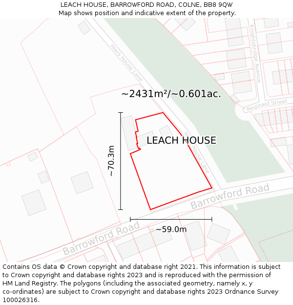 LEACH HOUSE, BARROWFORD ROAD, COLNE, BB8 9QW: Plot and title map