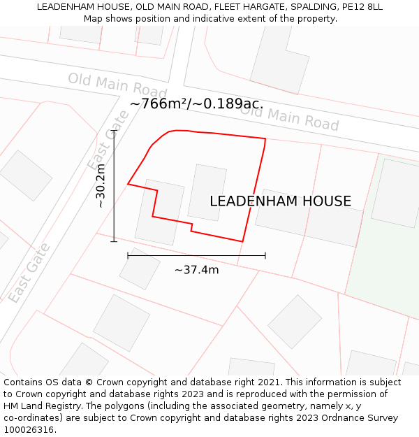 LEADENHAM HOUSE, OLD MAIN ROAD, FLEET HARGATE, SPALDING, PE12 8LL: Plot and title map
