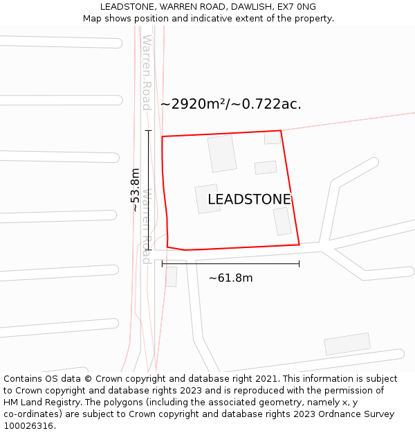 LEADSTONE, WARREN ROAD, DAWLISH, EX7 0NG: Plot and title map