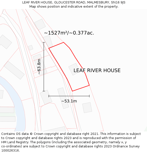 LEAF RIVER HOUSE, GLOUCESTER ROAD, MALMESBURY, SN16 9JS: Plot and title map