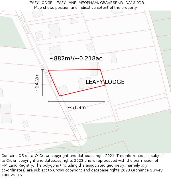LEAFY LODGE, LEAFY LANE, MEOPHAM, GRAVESEND, DA13 0DR: Plot and title map