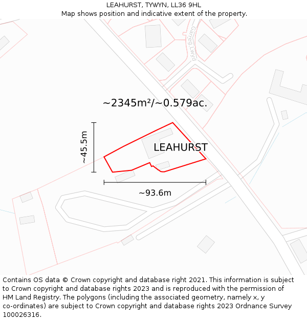 LEAHURST, TYWYN, LL36 9HL: Plot and title map