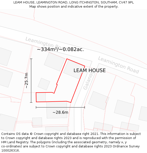 LEAM HOUSE, LEAMINGTON ROAD, LONG ITCHINGTON, SOUTHAM, CV47 9PL: Plot and title map