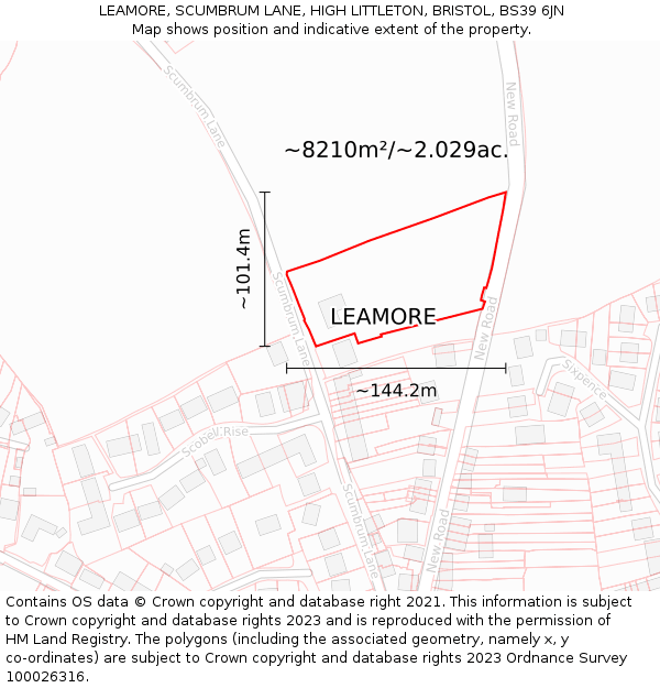 LEAMORE, SCUMBRUM LANE, HIGH LITTLETON, BRISTOL, BS39 6JN: Plot and title map
