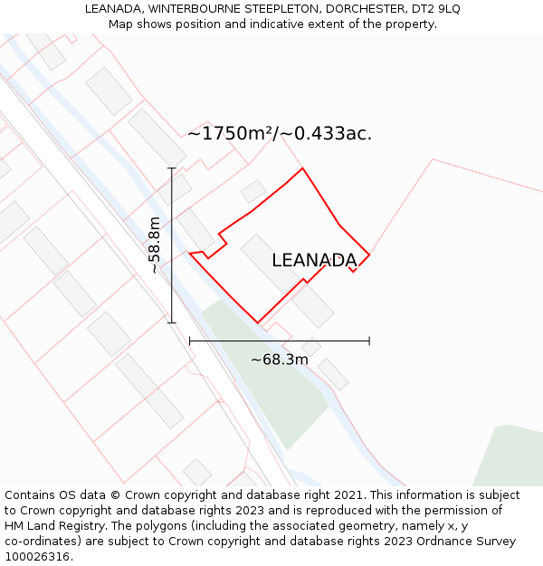 LEANADA, WINTERBOURNE STEEPLETON, DORCHESTER, DT2 9LQ: Plot and title map