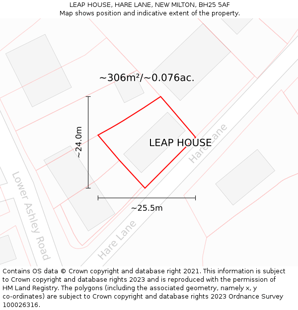 LEAP HOUSE, HARE LANE, NEW MILTON, BH25 5AF: Plot and title map