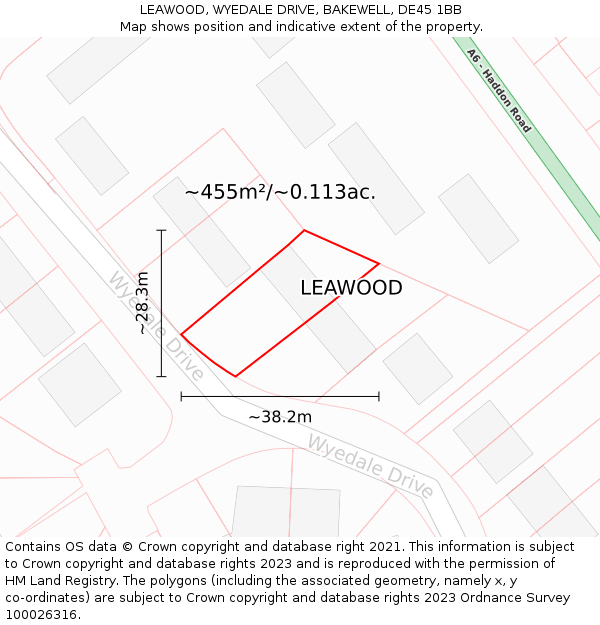 LEAWOOD, WYEDALE DRIVE, BAKEWELL, DE45 1BB: Plot and title map