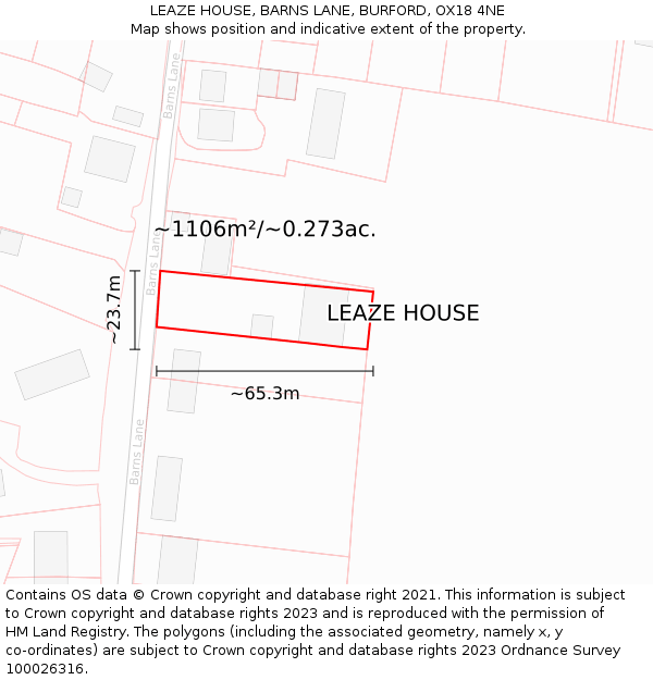 LEAZE HOUSE, BARNS LANE, BURFORD, OX18 4NE: Plot and title map