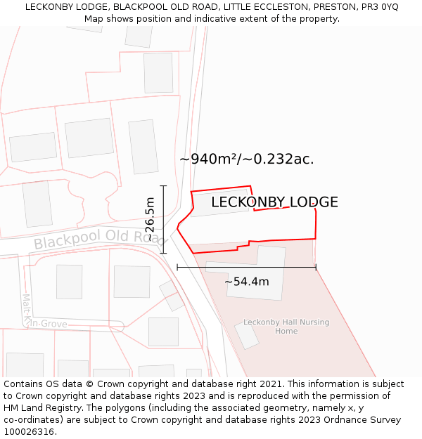 LECKONBY LODGE, BLACKPOOL OLD ROAD, LITTLE ECCLESTON, PRESTON, PR3 0YQ: Plot and title map