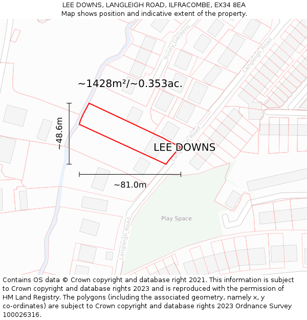 LEE DOWNS, LANGLEIGH ROAD, ILFRACOMBE, EX34 8EA: Plot and title map