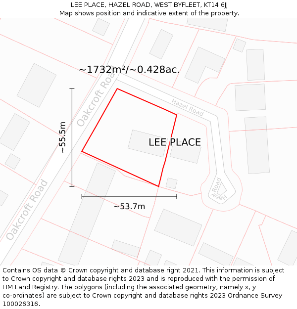 LEE PLACE, HAZEL ROAD, WEST BYFLEET, KT14 6JJ: Plot and title map