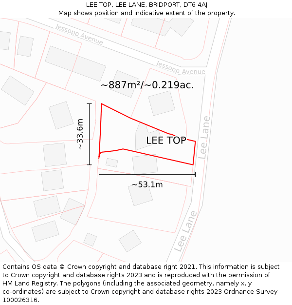LEE TOP, LEE LANE, BRIDPORT, DT6 4AJ: Plot and title map