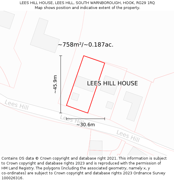 LEES HILL HOUSE, LEES HILL, SOUTH WARNBOROUGH, HOOK, RG29 1RQ: Plot and title map