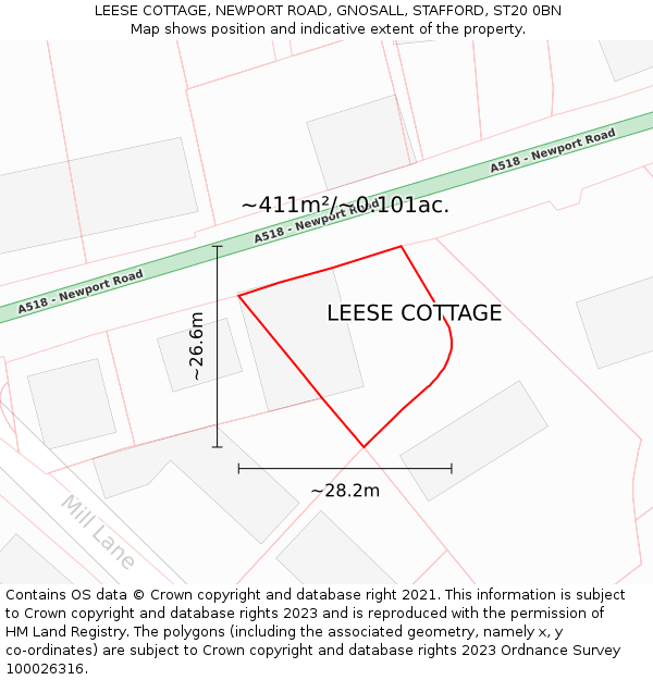 LEESE COTTAGE, NEWPORT ROAD, GNOSALL, STAFFORD, ST20 0BN: Plot and title map