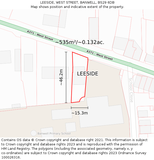 LEESIDE, WEST STREET, BANWELL, BS29 6DB: Plot and title map