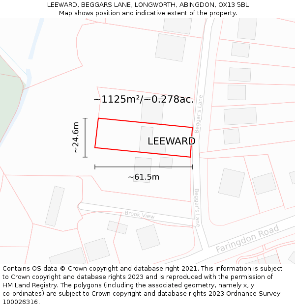 LEEWARD, BEGGARS LANE, LONGWORTH, ABINGDON, OX13 5BL: Plot and title map