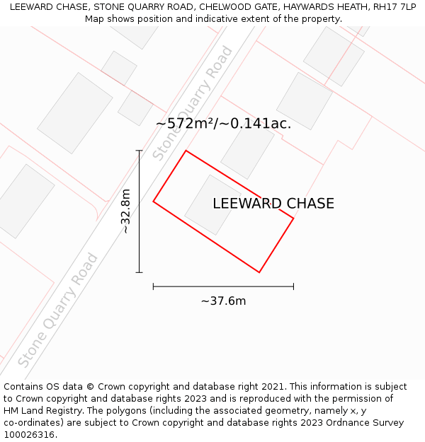 LEEWARD CHASE, STONE QUARRY ROAD, CHELWOOD GATE, HAYWARDS HEATH, RH17 7LP: Plot and title map