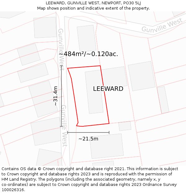 LEEWARD, GUNVILLE WEST, NEWPORT, PO30 5LJ: Plot and title map